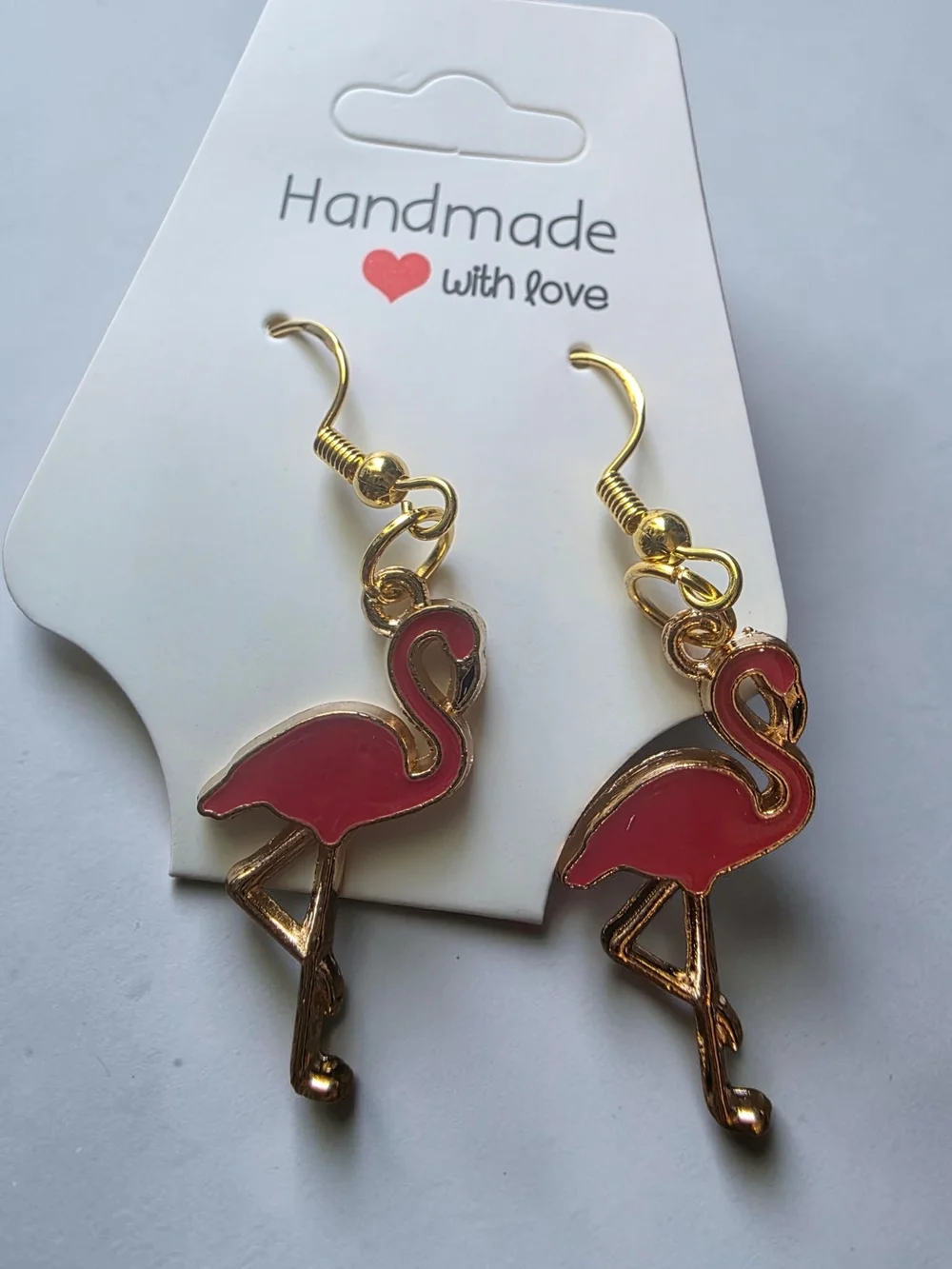 Styleandstone Hot Pink Enamel Flamingo Gold Tone Dangle Earrings New